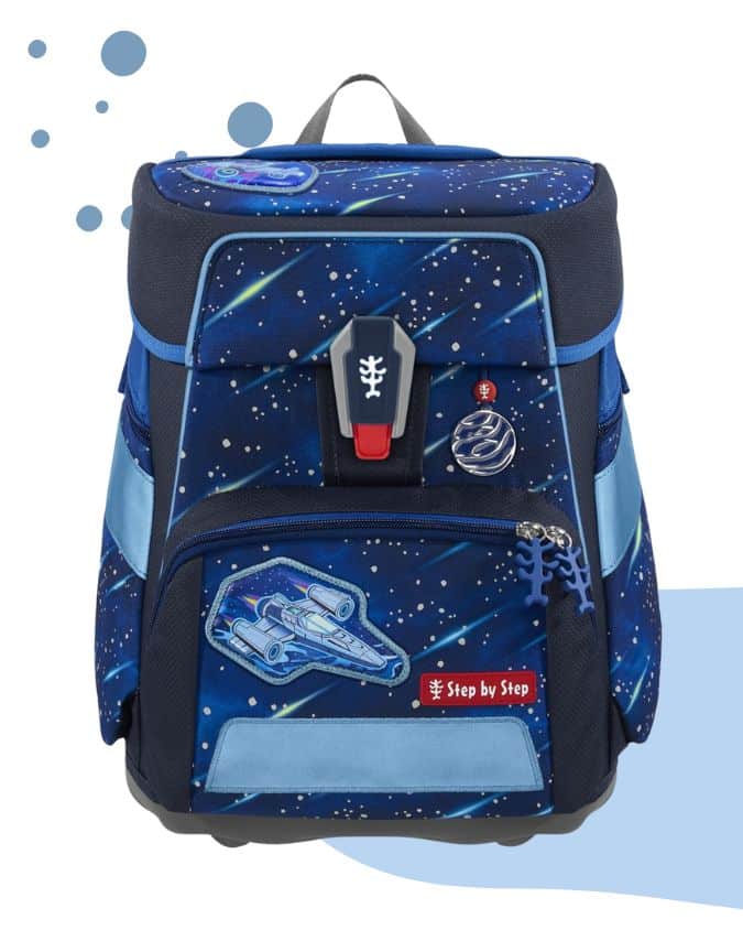 Das Schultaschen-Modell Space von Step by Step. Galaktisches Design in Blau mit Raumschiff.